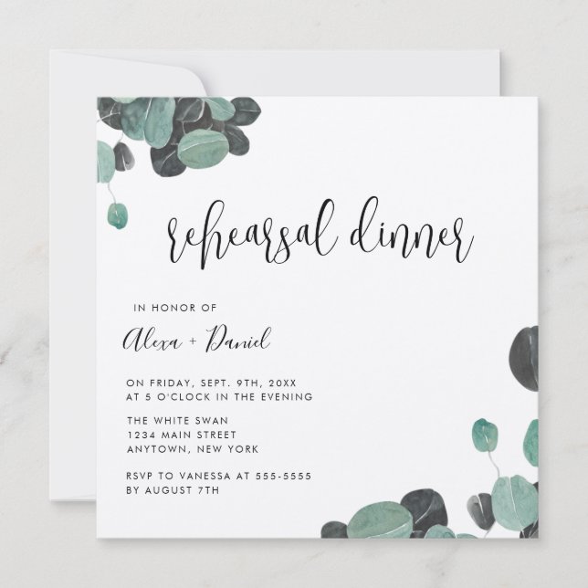 Rustic Green Dîner de répétition Kraft Invitation (Devant)