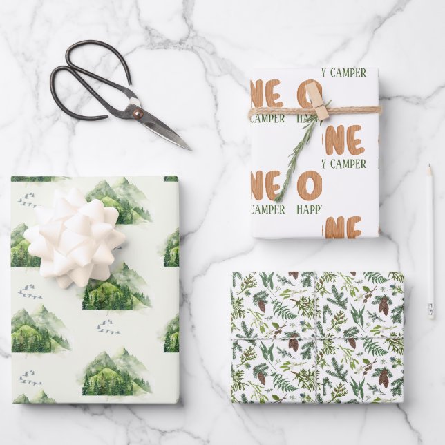 Rustic Green Evergreen Forest Nature Geschenkpapier Set (Vorderseite)