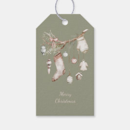 Rustic Green Gift Tag with Hanging Stockings Geschenkanhänger