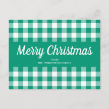 Rustic Green Gingham Checkered Frohe Weihnachten