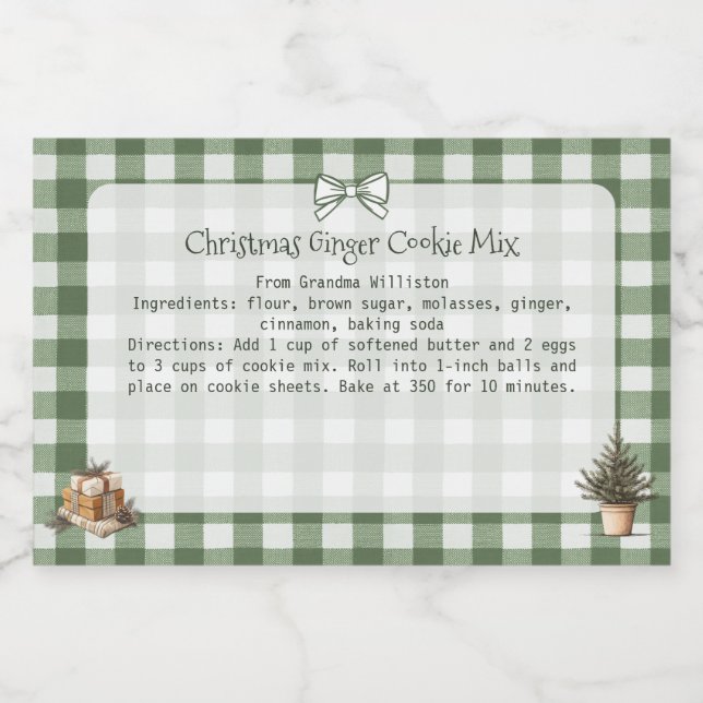 Rustic Green Gingham Christmas Trees Backing Mix Lebensmitteletikett (Einzelnes Label)