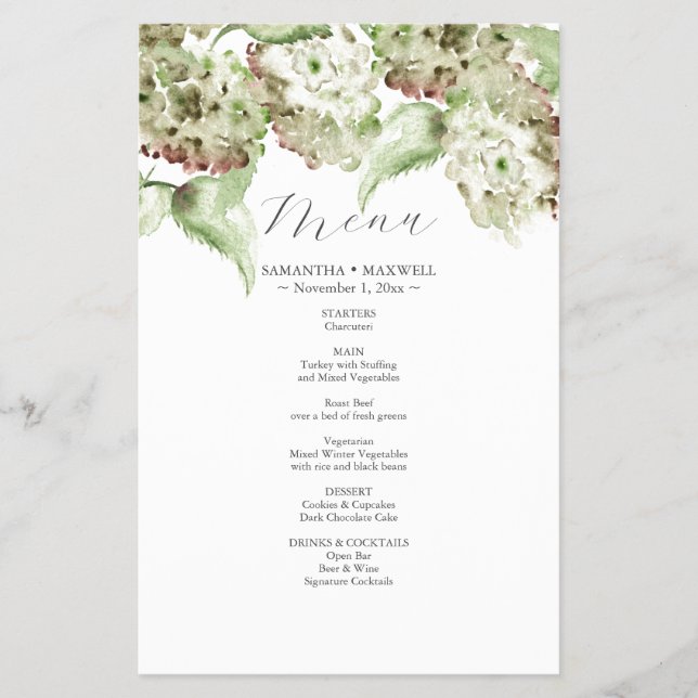 Rustic Green Hydrangea Wedding Decor Menus Flyer (Vorne)