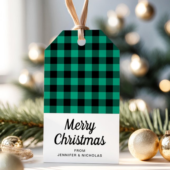 Rustic Green Kariert Frohe Weihnachten Geschenkanhänger (Rustic Green Plaid Merry Christmas Gift Tags)