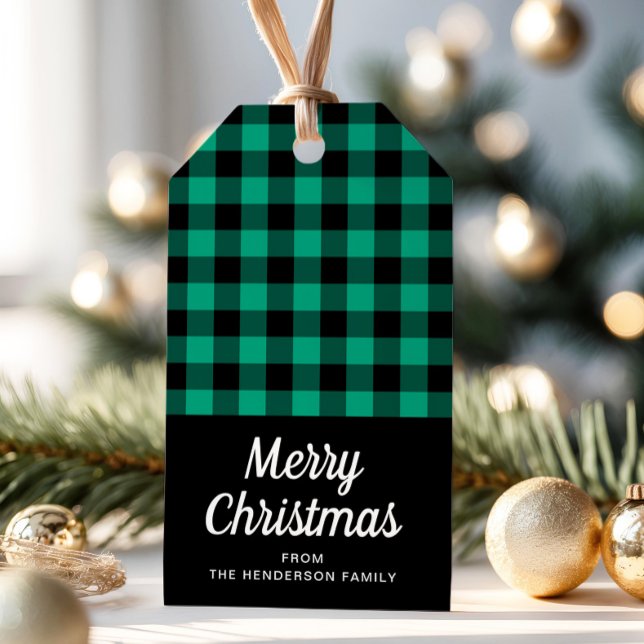 Rustic Green Kariert Frohe Weihnachten Geschenkanhänger (Rustic Green Plaid Merry Christmas Gift Tags)