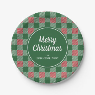 Rustic Green Kariert Frohe Weihnachten Pappteller