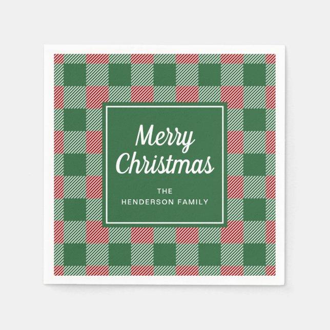 Rustic Green Kariert Frohe Weihnachten Serviette (Vorderseite)