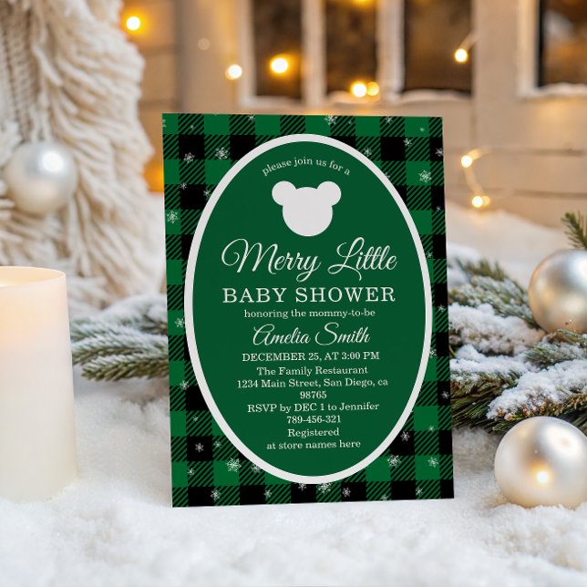 Rustic Green Plaid Christmas Baby Shower  Einladung (Von Creator hochgeladen)