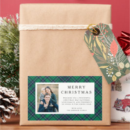 Rustic Green Plaid Photo Christmas Rechteckiger Aufkleber