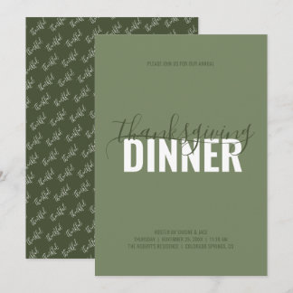 Rustic Green Thanksgiving Dîner de fête Invitation