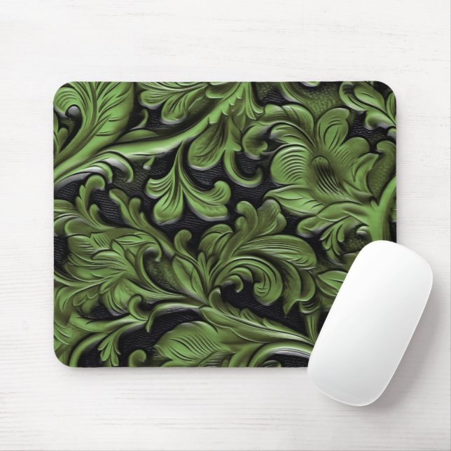 Rustic green tooled leather  mousepad (Mit Mouse)