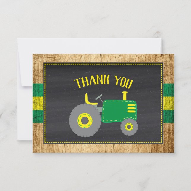 Rustic Green Traktor Baby Dusche Vielen Dank Dankeskarte (Vorderseite)