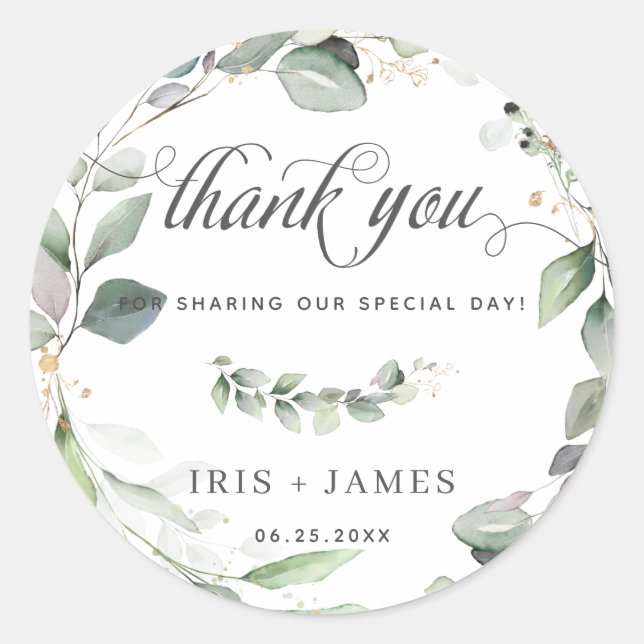 Rustic Greenerity Foliage Gold Wedding Vielen Dank Runder Aufkleber (Vorderseite)