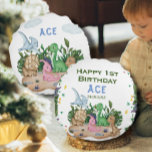 Rustic Greenery Baby Dinosaurs Wild One Birthday Rundes Kissen<br><div class="desc">Dieses Design besticht durch die rustikale botanische Vegetation in Aquarellfarbe und bezaubernde Dinosaurier</div>