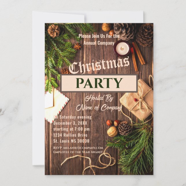 Rustic Greenery Company Weihnachten Party Einladun Einladung (Vorderseite)
