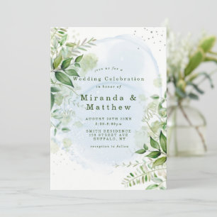 Rustic Greenery Dusty Blue Airy Hochzeitseinladung