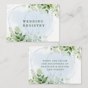 Rustic Greenery Dusty Blue Airy Wedding Registry Visitenkarte
