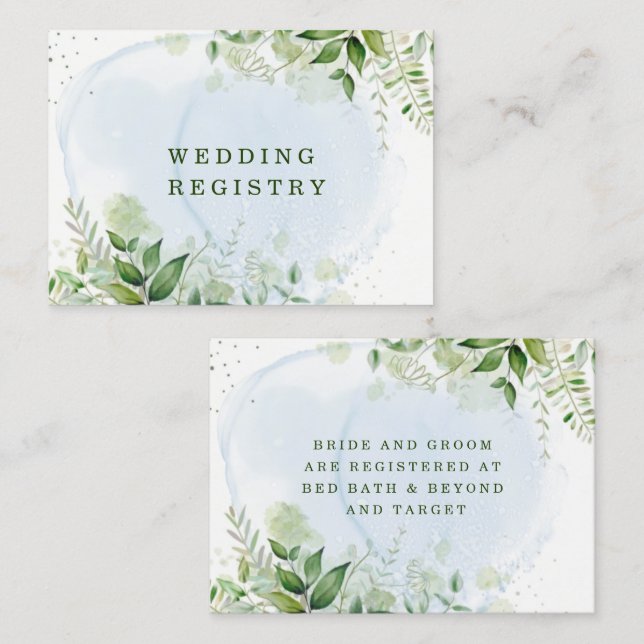 Rustic Greenery Dusty Blue Airy Wedding Registry Visitenkarte (Vorne/Hinten)