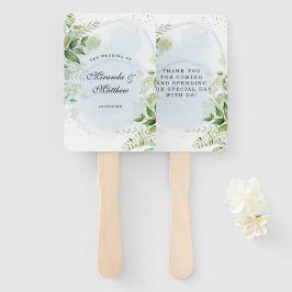 Rustic Greenery Dusty Blue Wedding Danke Hand Fächer