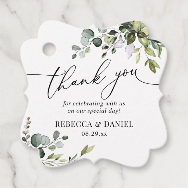 Rustic Greenery Eucalyptus Wedding Vielen Dank Geschenkanhänger (Vorderseite)