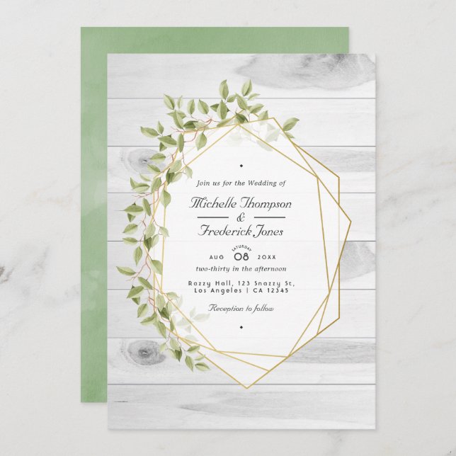 Rustic Greenery Geometric QR Code UAWG Wedding Einladung (Vorne/Hinten)