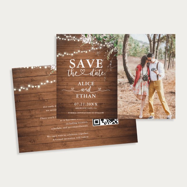 Rustic Greenery Heart Photo Save The Date (Von Creator hochgeladen)