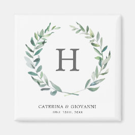 Rustic Greenery Monogram Wreath Wedding Magnet