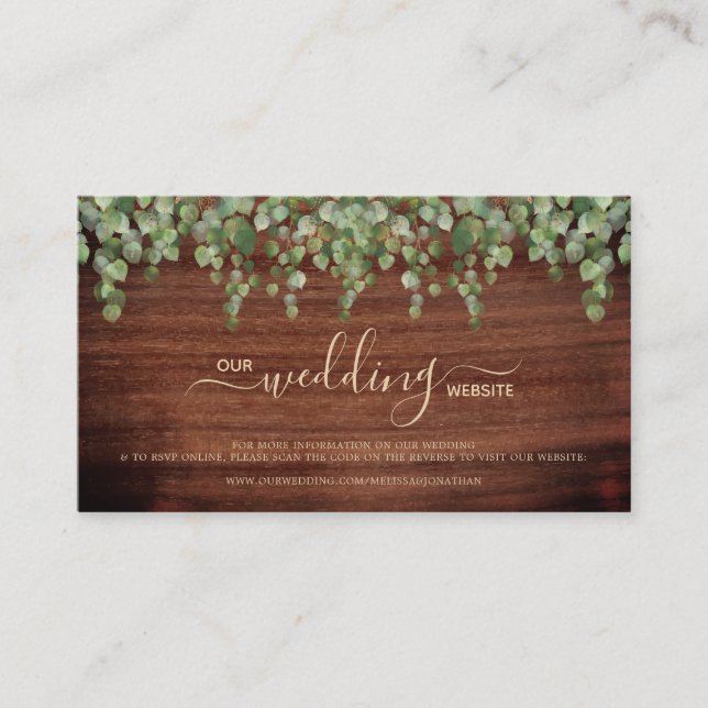 Rustic Greenery QR Code Wedding Website RSVP Card Visitenkarte (Vorderseite)