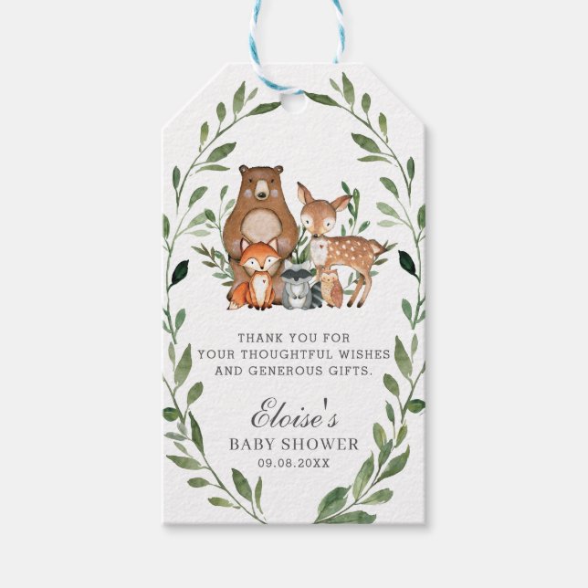 Rustic Greenery Woodland Babydusche Danke Fav Geschenkanhänger (Vorderseite)