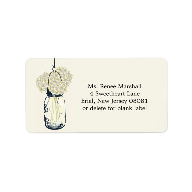 Rustic Hanging Mason Jar Hydrangeas Adressaufkleber (Vorne)