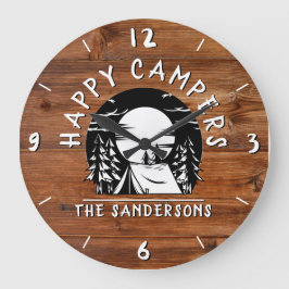 Rustic Happy Campers Zelt Familienname Holzdesign Große Wanduhr