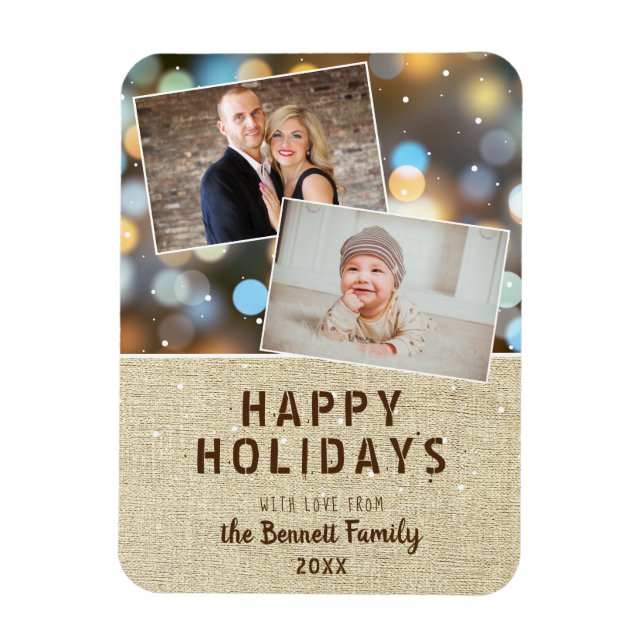 Rustic Happy Holidays Bokeh 2 Foto Collage Magnet (Vertikal)
