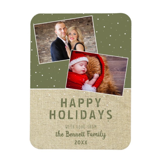 Rustic Happy Holidays Snow 2 Photo Collage Magnet (Vertikal)