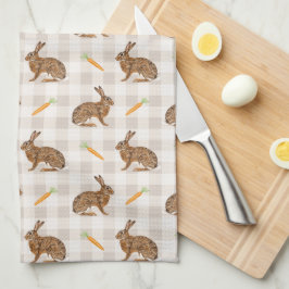 Rustic Hare And Carrot Pattern Beige Farmhouse Geschirrtuch