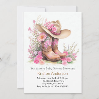 Rustic Hat and Boots Cowgirl Babydusche Einladung