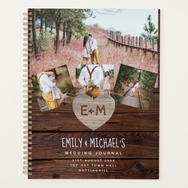 Rustic Heart Foto Wedding Brautparty Journal W Planer (Vorderseite)