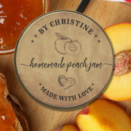 Rustic Heart Handmade mit Liebe Pfirsichmarmelade  Runder Aufkleber