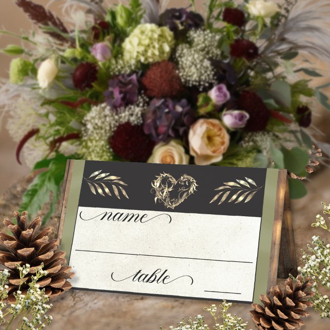 Rustic Heart & Monogram - Salbei Platzkarte (Von Creator hochgeladen)
