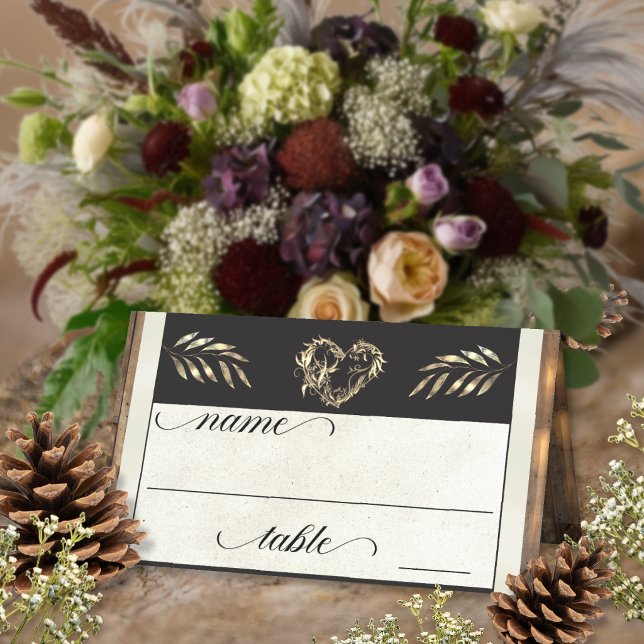 Rustic Heart & Monogramm - Creme Platzkarte (Von Creator hochgeladen)