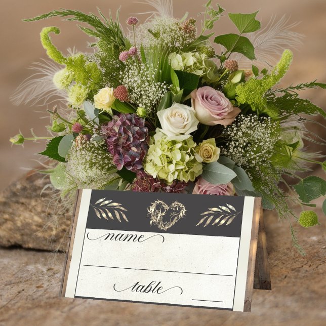 Rustic Heart & Monogramm - Creme Platzkarte (Von Creator hochgeladen)