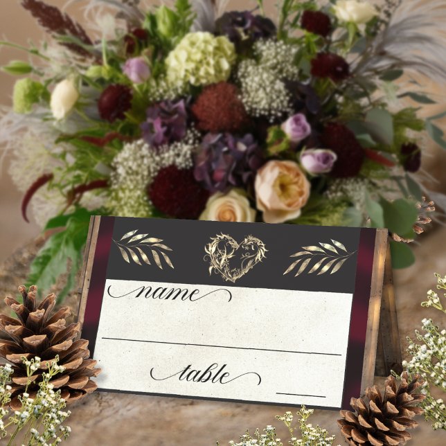 Rustic Heart & Monogramm - Pflaume Platzkarte (Von Creator hochgeladen)