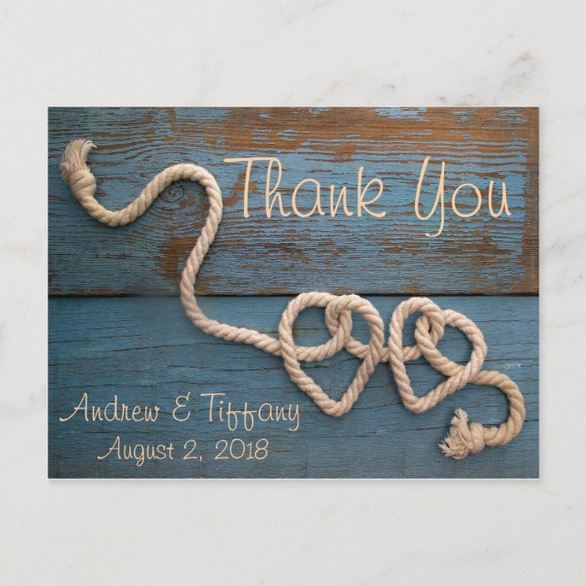 Rustic Heart Rope Wedding Vielen Dank Postkarte (Vorderseite)