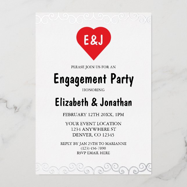Rustic Heft Monogram Engagement Party Folieneinladung (Vorderseite)