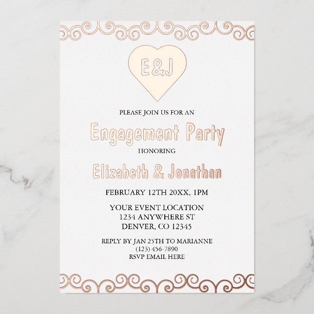 Rustic Heft Monogram Engagement Party Folieneinladung (Vorderseite)