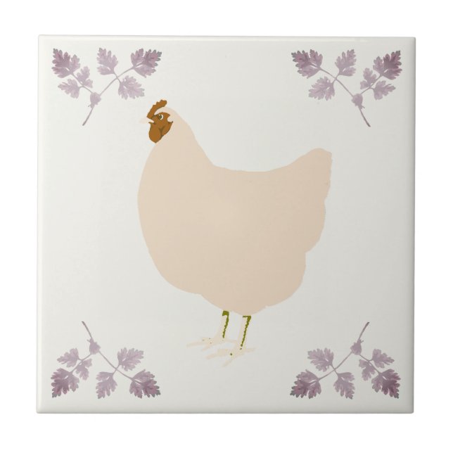 Rustic Hen Chicken and Chervil Herbs Ceramic Tile Fliese (Vorderseite)