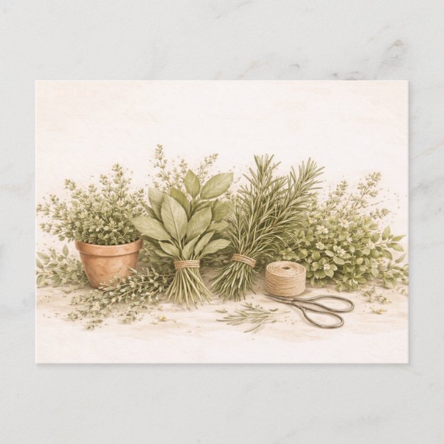 Rustic Herb Bundle Botanical Watercolor Still Life Postkarte (Vorderseite)