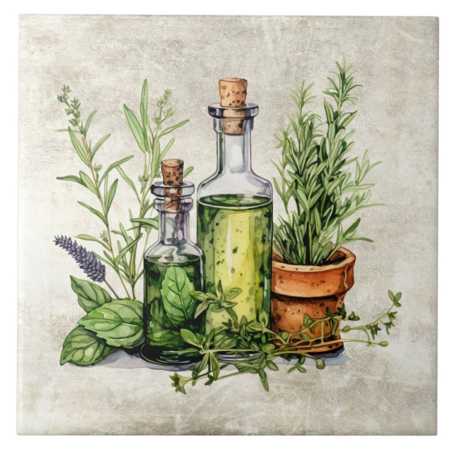 Rustic Herbs & Spices in Bottles & Pots  Fliese (Vorderseite)