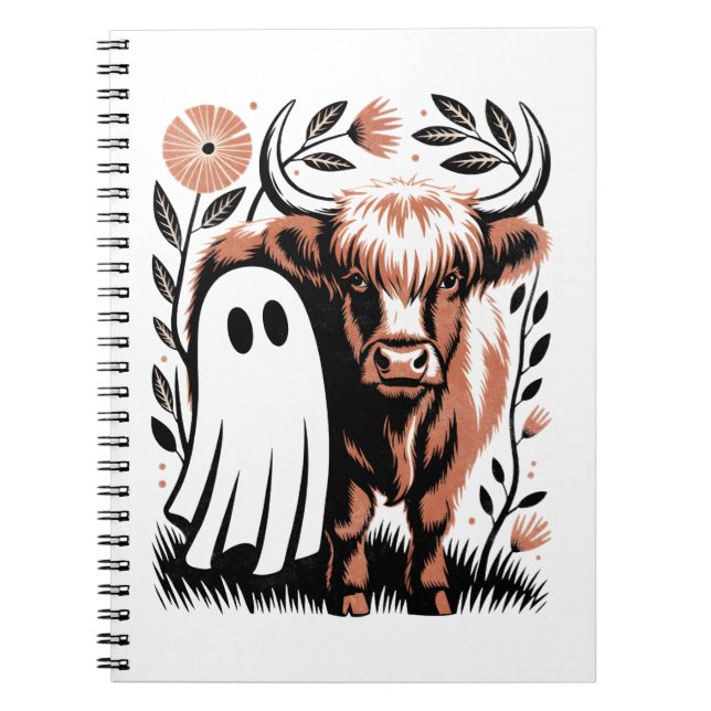 Rustic Highland Cow Ghost Halloween Notizblock (Vorderseite)