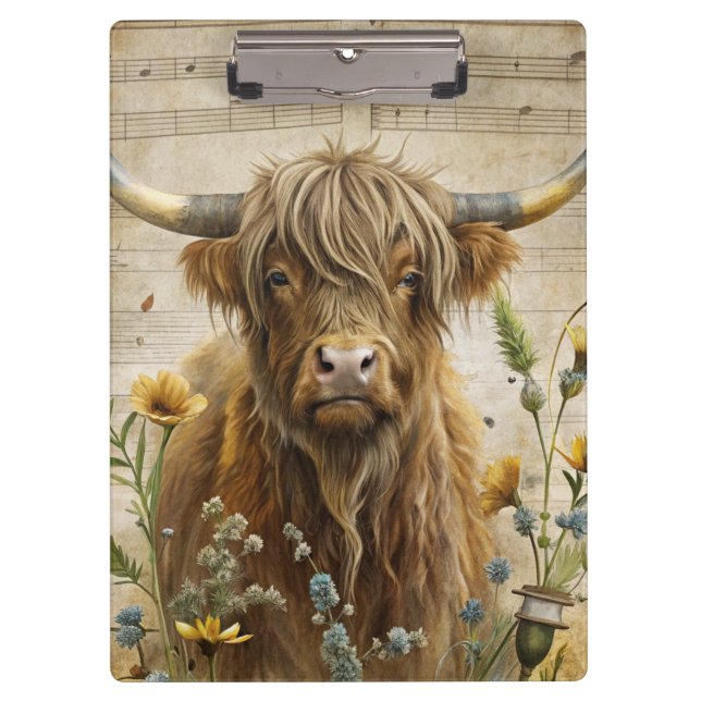 Rustic Highland Cow  Klemmbrett (Vorderseite)