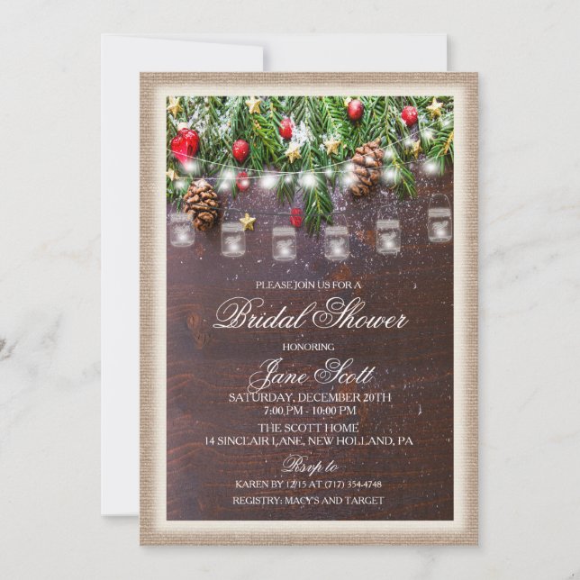 Rustic Holiday Bridal Dusche Einladung (Vorderseite)