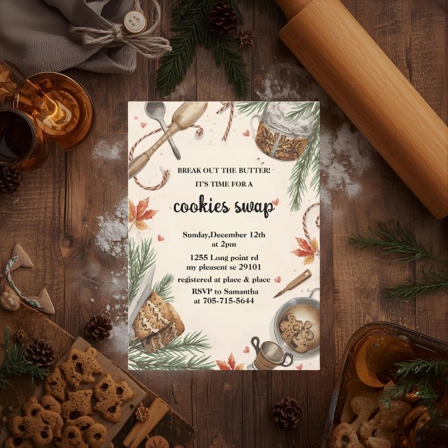 Rustic Holiday Cookie Swap | Cozy Baking Party Einladung (Von Creator hochgeladen)